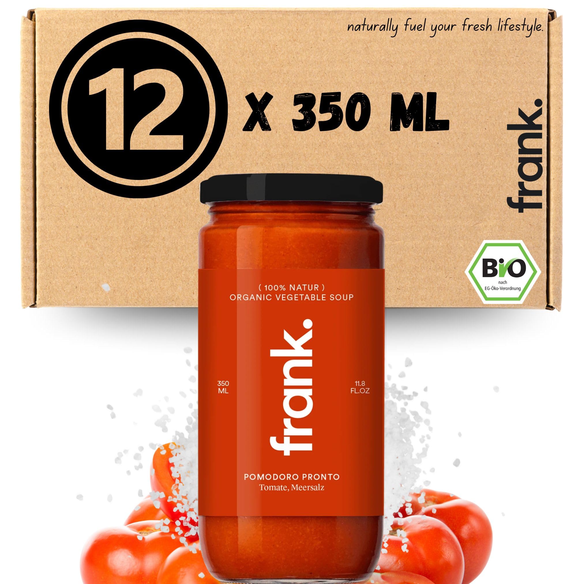 FRANK SOUP I Tomaten Suppe I 12 x 350ml I Bio Suppen Im Glas I Vegan & Bio Qualität I Aus Frischem Gemüse I Ohne Zucker Zusatz & Zusatzstoffe I Nachhaltig Verpackt I Clean Eating Geeignet