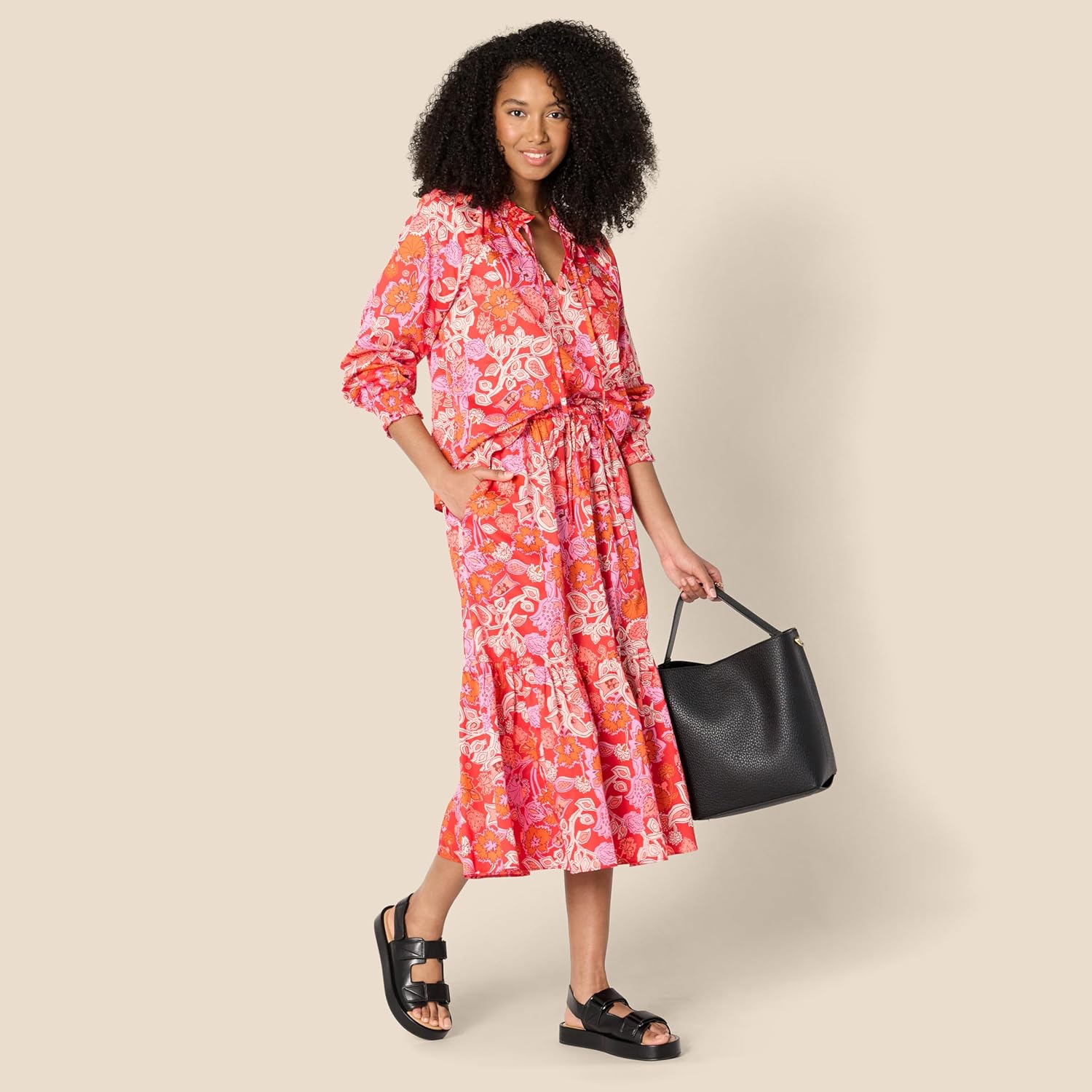 Amazon Essentials Women's Relaxed-Fit Ruffle-Neck Cotton Sateen Long-Sleeve Blouse (Skirt Sold Seperately) - Image 4