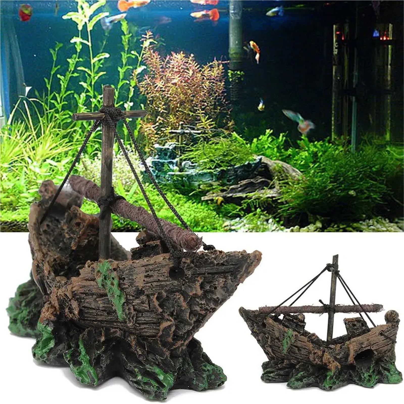 Akwarium dekoracyjne góry, Żywiczna ozdoba do akwarium Zatopiony statek Dekoracja akwarium 13x5x10cm