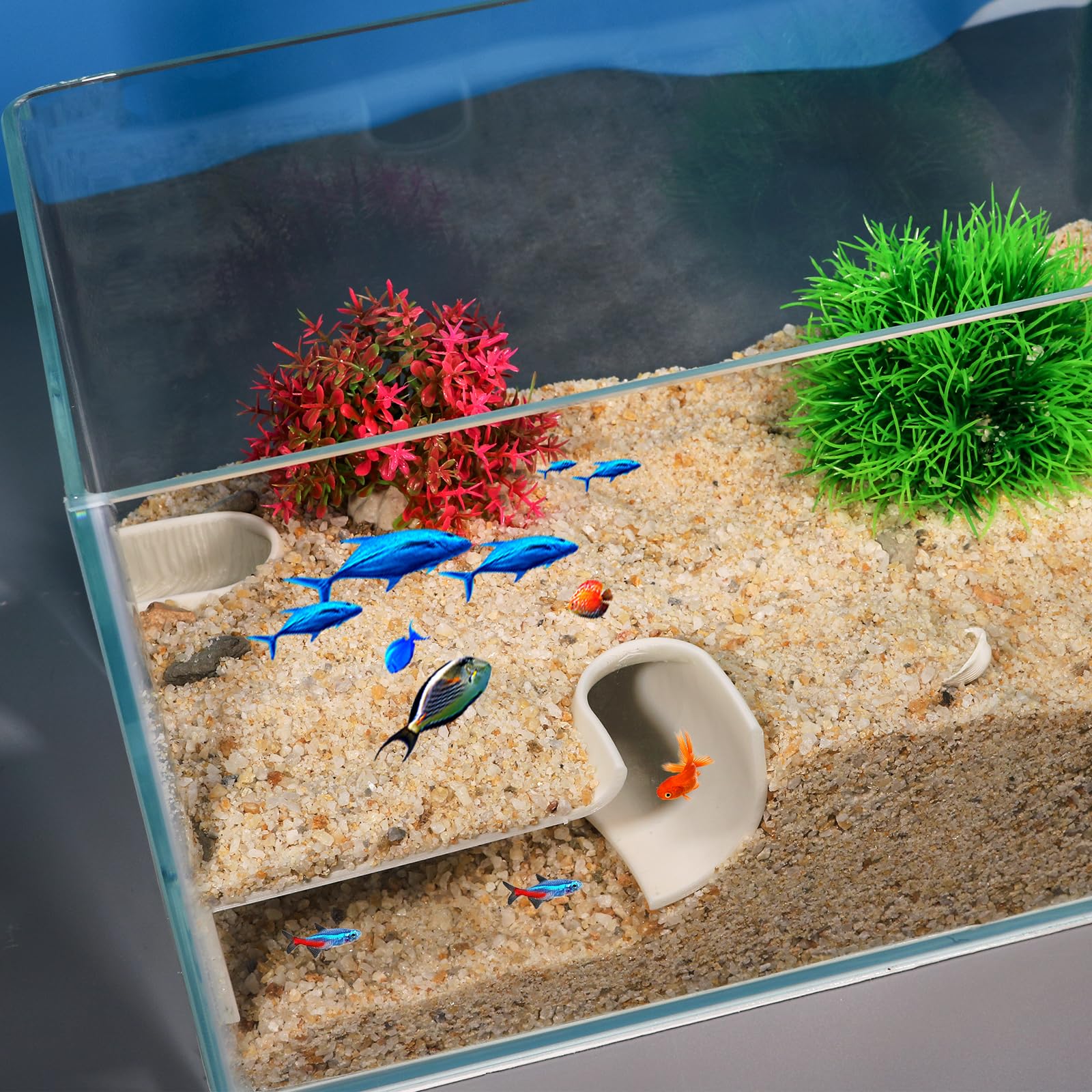 LingoFoto Aquarium Undergravel Fish Tunnel Hide Cave Corner Fishes Tank Decorations Under Gravel Viewing Tunnel Fish Cave for Aquarium Hideout (White,