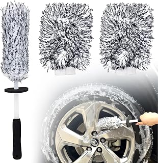 Car Wheel Brush Kit, Tire Detailing Brush and Car Wash Mitt, Soft Microfibre Car Long Reach Wheel Rim Brush Gentle Cleaning Scratch Free Tire Brush Washing Tool for Car and Rim Detailing