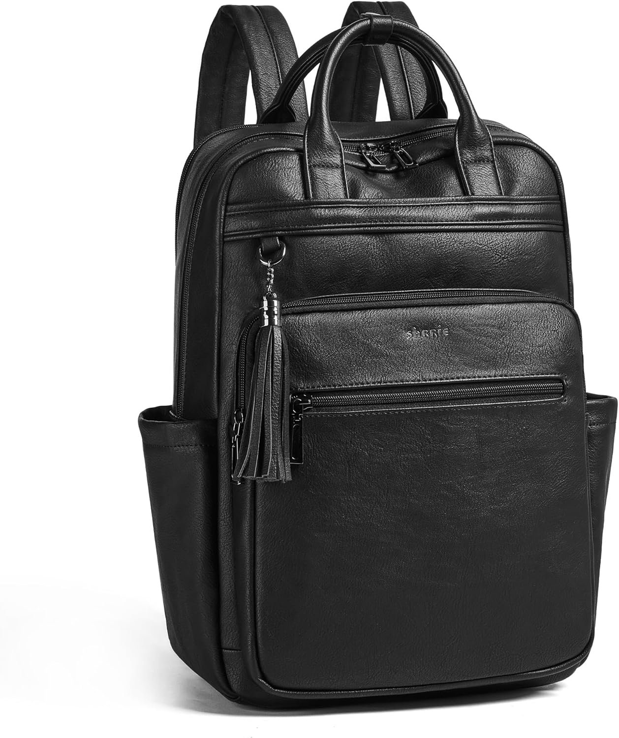 Shrrie Laptop Backpack for Women 15.6 inch Travel Leather Backpack Purse Work Computer Backpacks for Business College Black