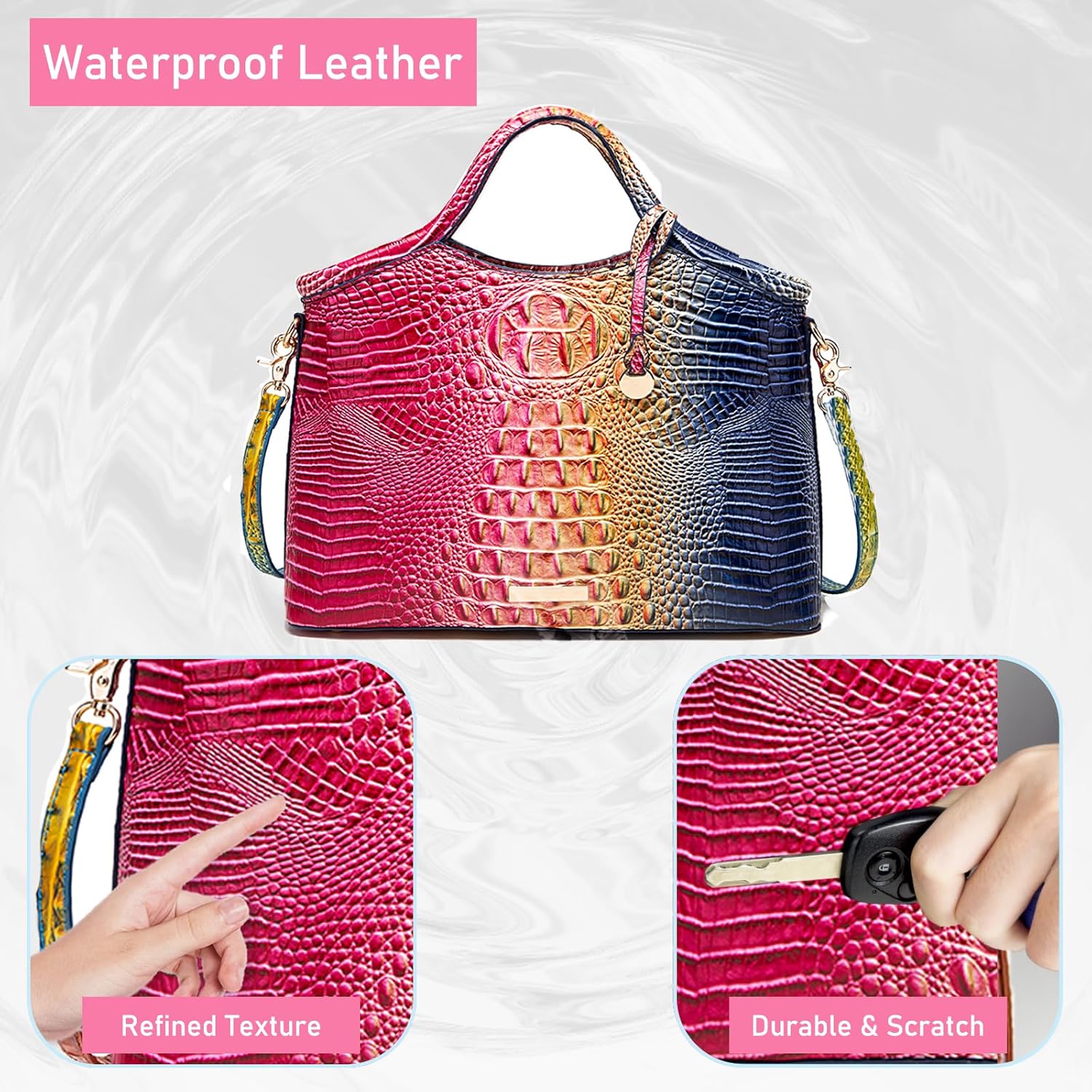 Crocodile Pattern Gradient Top Handle Satchel Large Capacity Tote Bag Casual Versatile Commuter Bag Leather | Crocodile Pattern, Gradient, Top Handle, Large Capacity, Casual, Versatile - Image 6