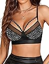 Avidlove Sexy Bras for Women Rhinestone Wireless Bralettes Lace V Neck Wirefree Bra Strappy Rave Outfit NO Padded