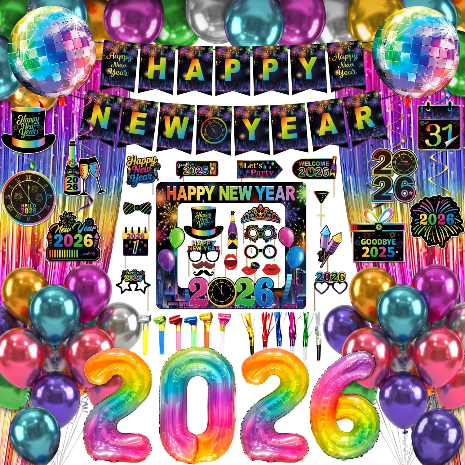 New Years Eve Party Supplies 2026, Happy New Year Decorations 2026 Colorful, New Years Decorations, Nye Decorations 2026 for New Year's Eve Party Gatherings