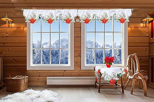 Miniatura 8 de Simhomsen Cenefa bordada para cortina de ventana de cocina con bolsillo para barra, diseño cardenal navideño, 58 x 14 pulgadas (cardenal)