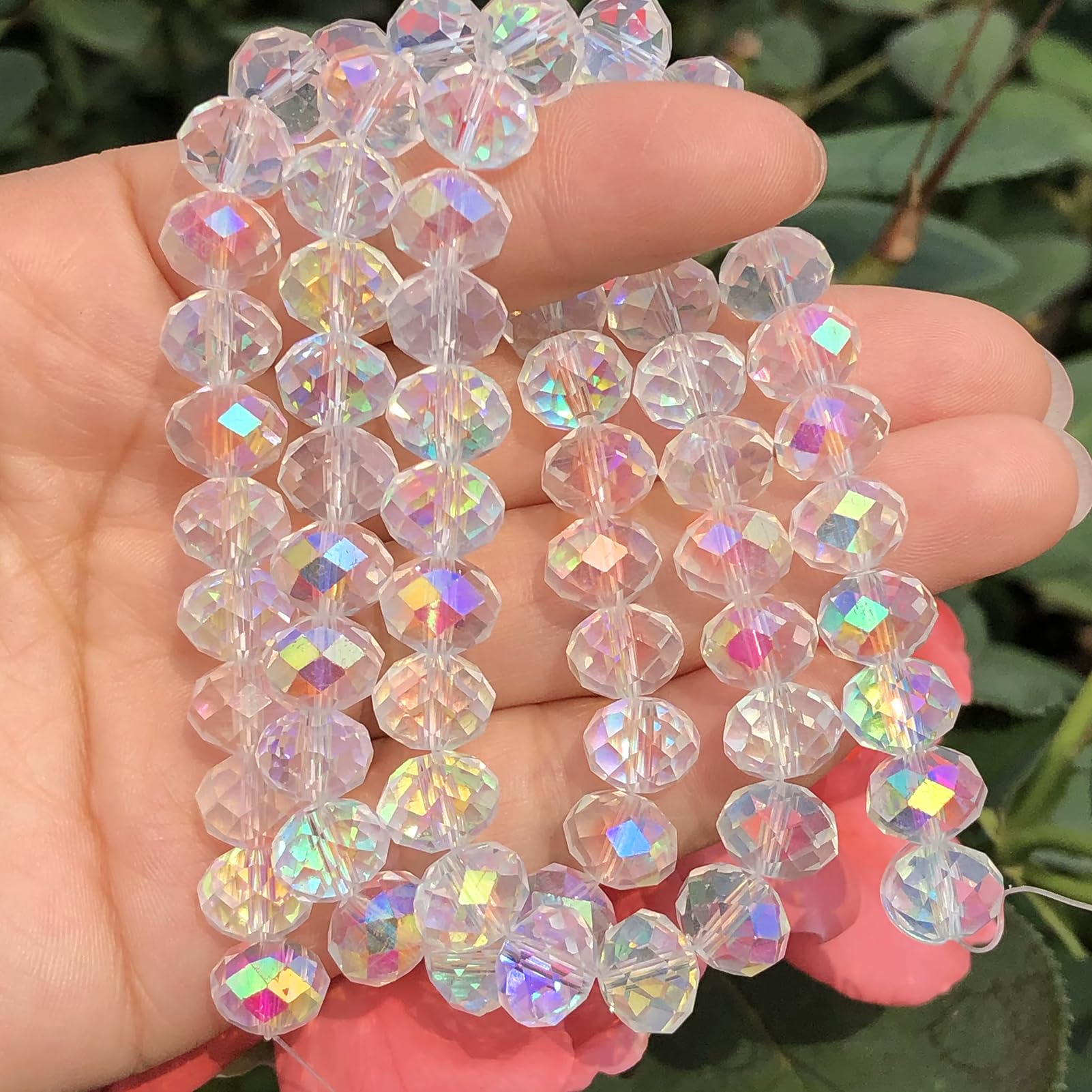 Photo 1 of 160PCS Briolette Crystal Glass Beads for Jewelry Making, 6mm Rondelle Faceted Crystal Beads for Crafts and Suncatchers (Crystal AB)