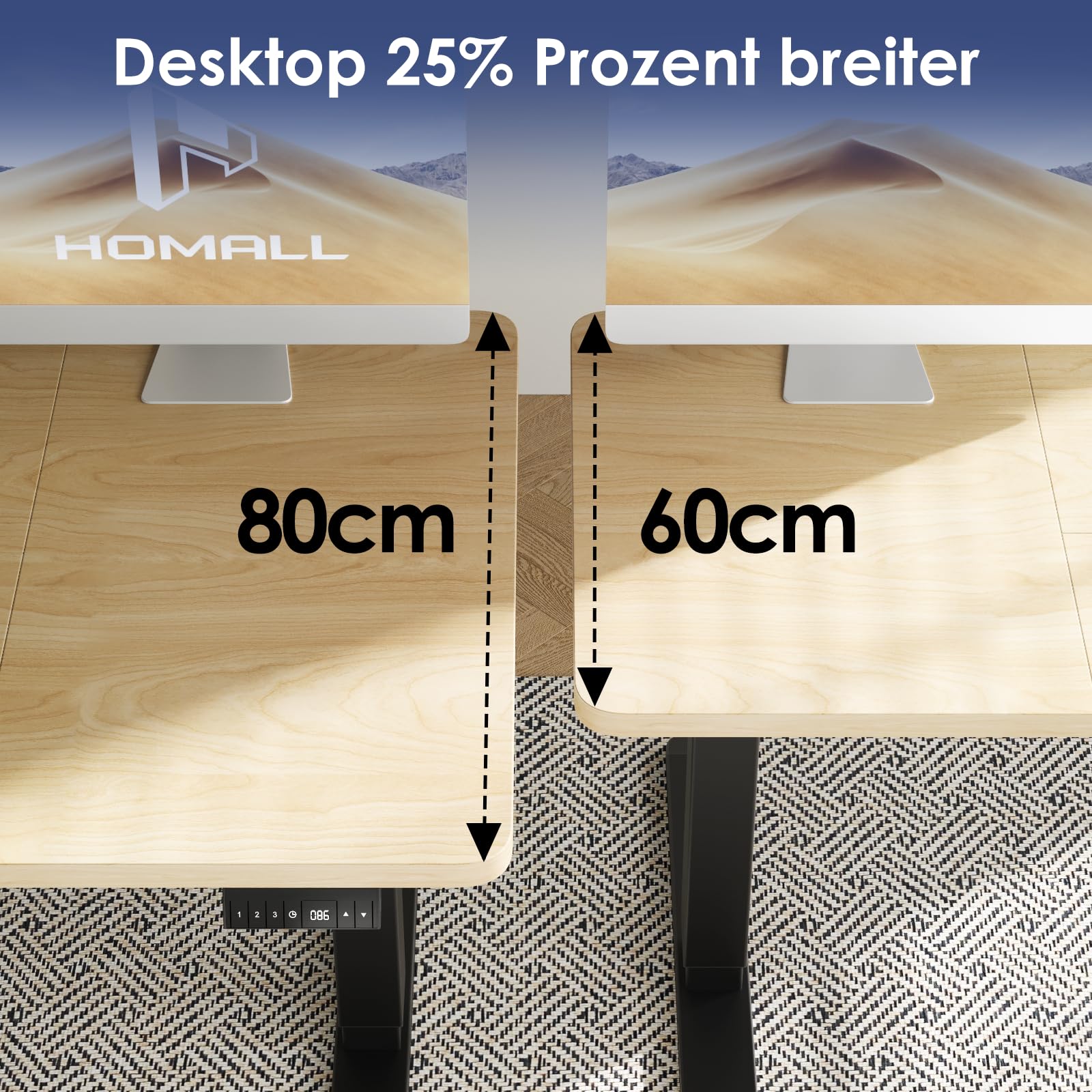 Homall 140 x 80 cm scrivania regolabile in altezza,Ufficio con quattro sezioni, scrivania per computer con funzione di memoria.