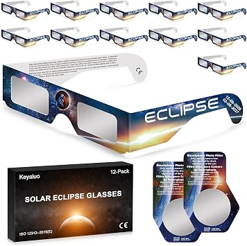 Solar Eclipse Glasses AAS Approved 2026,12 Pack Solar Eclipse Glasses for Direct Sun Viewing-ISO 12312-22015E & CE Certified