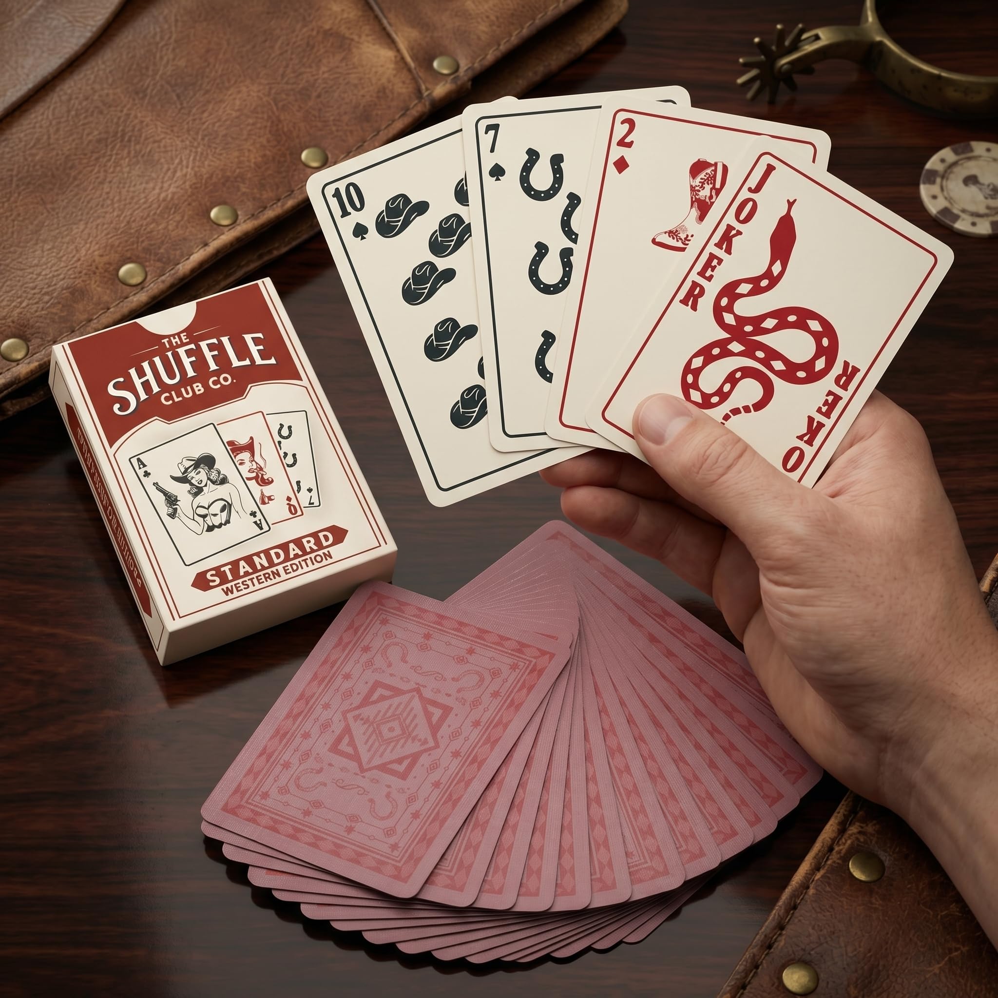 Shuffle Club Co. Carte da gioco occidentali, mazzo da cowboy vintage premium con arte personalizzata, set di carte di lusso per poker, blackjack e collezionisti