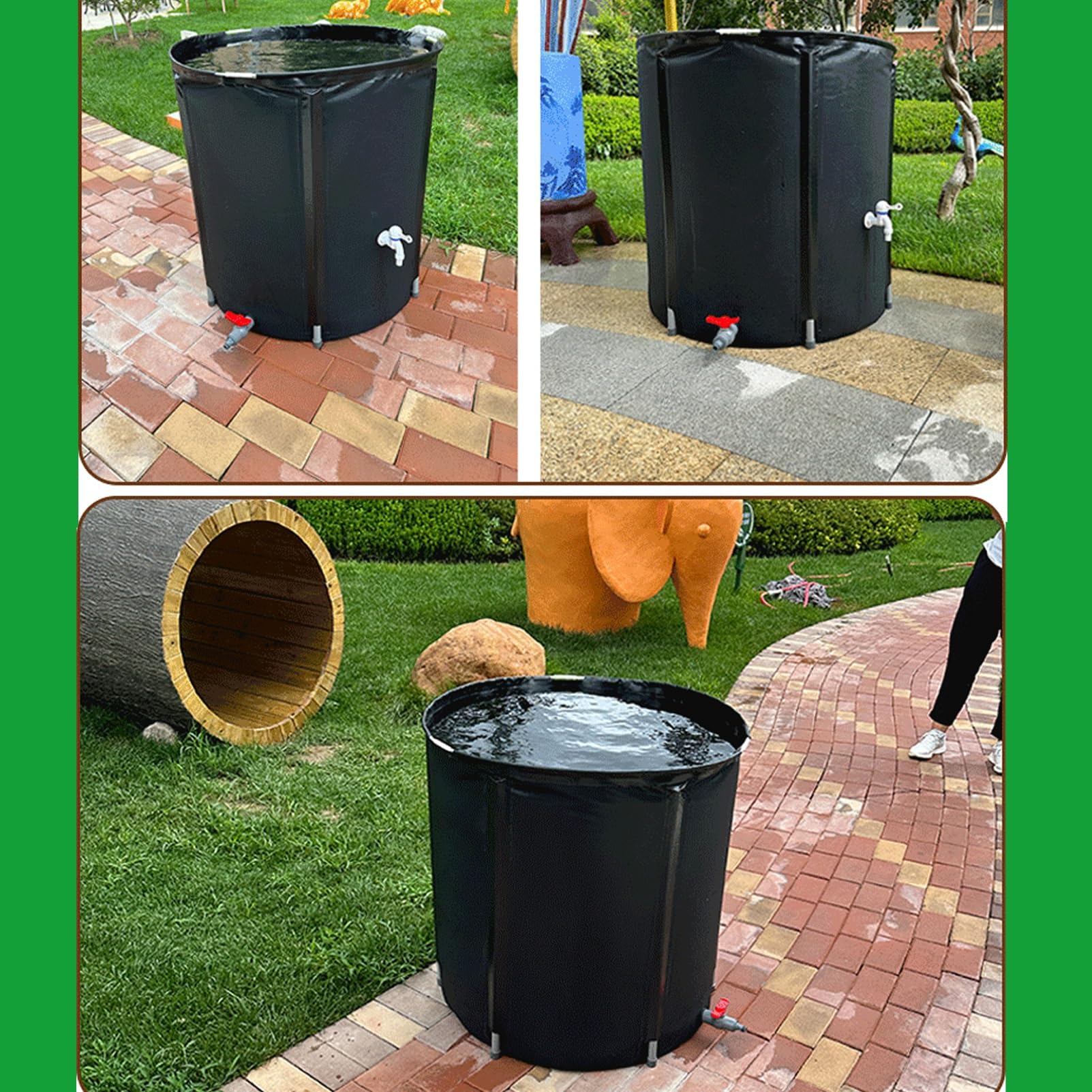 Barril de lluvia plegable Tanque de agua de gran capacidad Contenedor de almacenamiento Colector de agua de lluvia para jardín con tubería de agua de 2,5 m para almacenamiento de agua (Size :