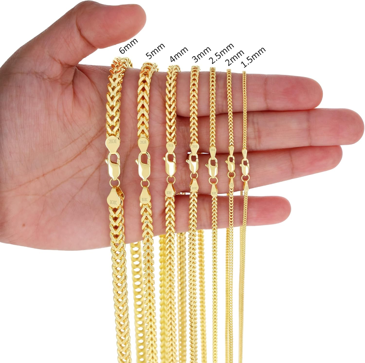 Nuragold 10K Real Yellow Gold Franco Square Chain Wheat Bracelet 7"-9" (1.5mm-6mm) Italian Jewelry for Men & Women