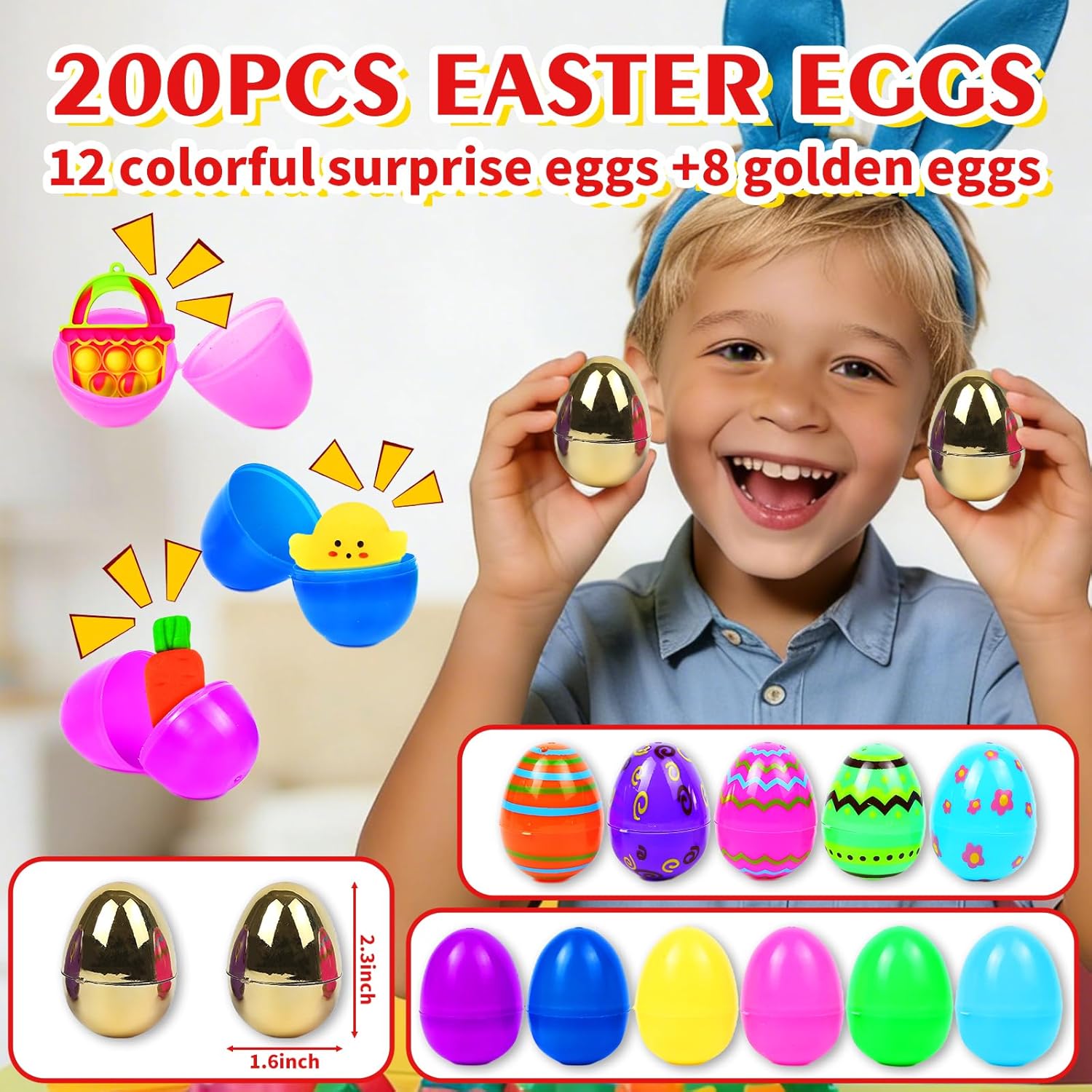 200 Pcs Prefilled Easter Eggs with Assorted Toys Inside,Basket Stuffers Easter Fillers,Easter Toys Bulk,Easter Egg Hunt Supplies,Prizes Classroom Events,Easter Party Favors Gifts for Kids Boys Girls
