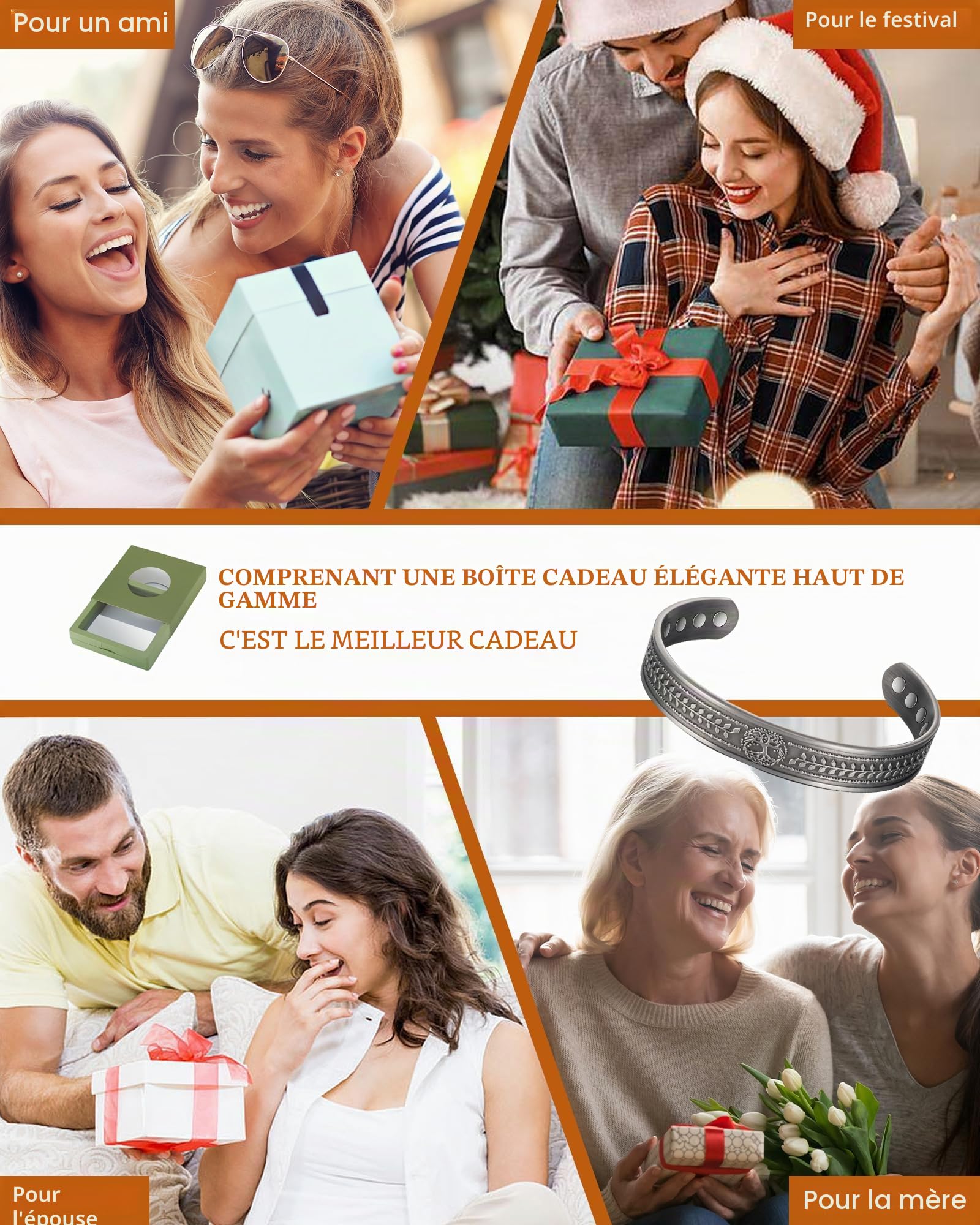 YINOX Bracelet magnétique en cuivre super puissant pour homme et femme, bracelet classique rétro en cuivre avec 8 aimants NdFeB surdimensionnés et boîte cadeau de qualité supérieure (16,5 cm)