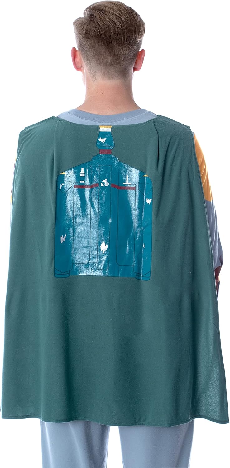 Star Wars Men's Boba Fett Costume Pajamas Long Sleeve Shirt And Pants Pajama Set With Cape - Image 5
