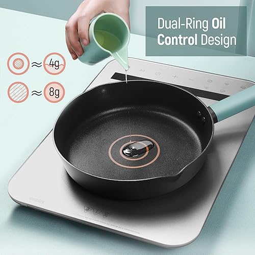 Miniatura 3 de Ollas y sartenes antiadherentes, juego de 8 piezas de utensilios de cocina azul glaciar con tapas, juego de cocina con borde de tapa de silicona a