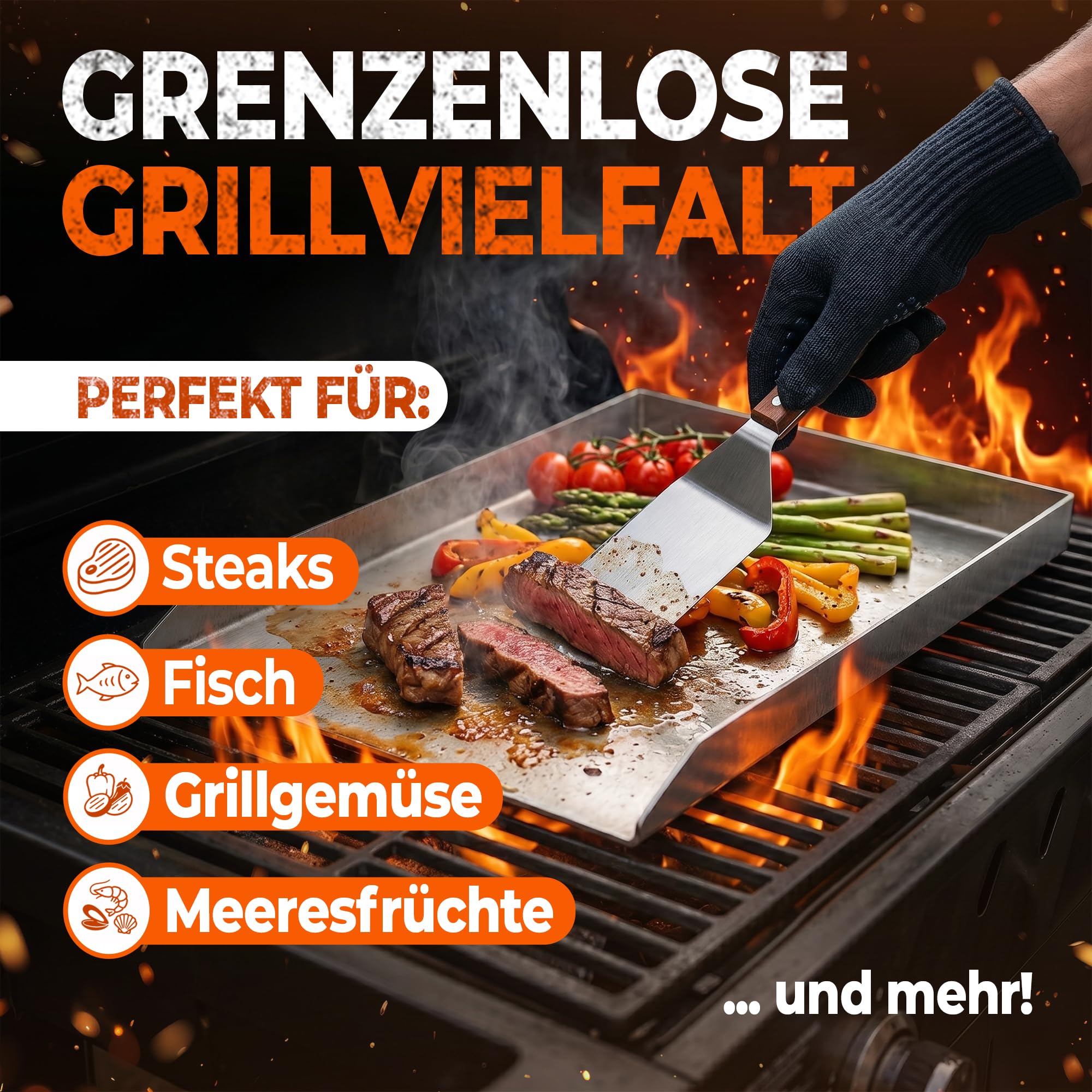 ELITE BBQ V2A Edelstahl Universal Grillplatte BBQ Plancha 40 x 30 massiv 4mm Stärke Grillblech Bratplatte geeignet für Holzkohlegrills Gasgrills wie Weber Napoleon Grill Campingaz Broil King