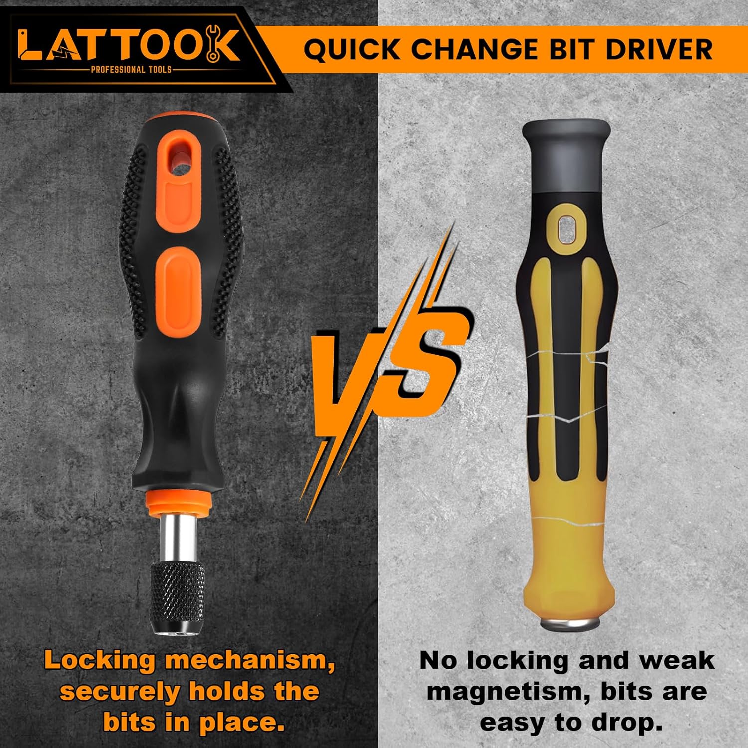 1/4" Quick Change Bit Driver, LATTOOK Quick Release Easy Change Bit Driver Screwdriver Bit Holders Screwdriver Handle for Holding Bits with Non-slip Material, 142mm