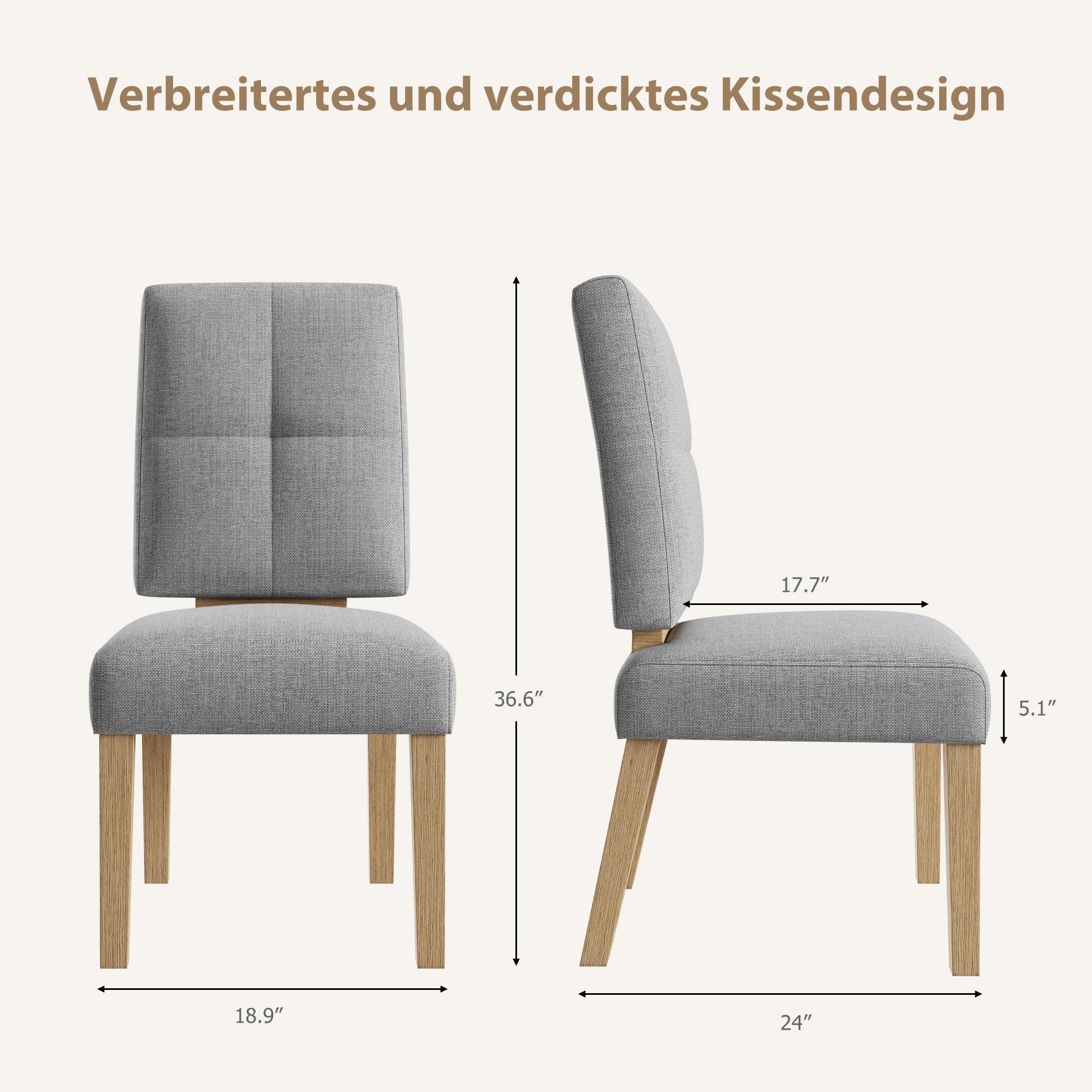 HOMRELEXA Holz esszimmerstühle 4er Set, küchenstühle 4er Set, Dining Chairs mit wolkig-weicher Sitzpolsterung und verstärkter Struktur, für Küche/Wohnzimmer/Essbereich, einfach zu montieren, Grau