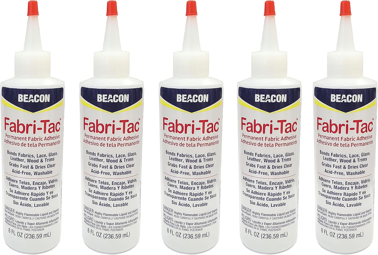 FivePack Beacon FabriTac Permanent Adhesive, 8 Ounce The