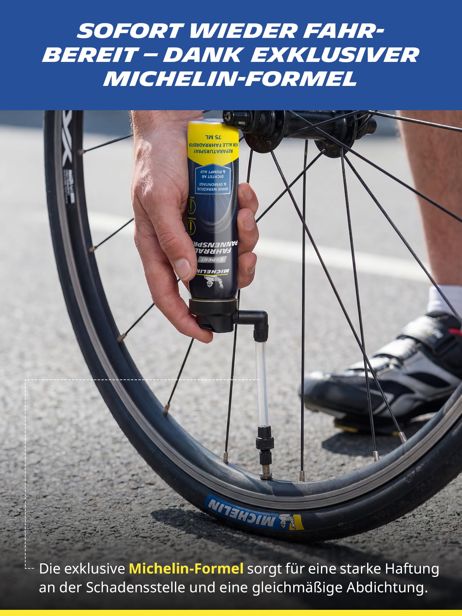 MICHELIN Expert Fahrrad Pannenspray 2 x 75ml | Reifendichtmittel Fahrrad | Fahrradreifen Reparatur | Fahrrad Reifenreparatur ohne Werkzeug | Reifendichtmittel Fahrrad | Fahrradreifen Reparatur