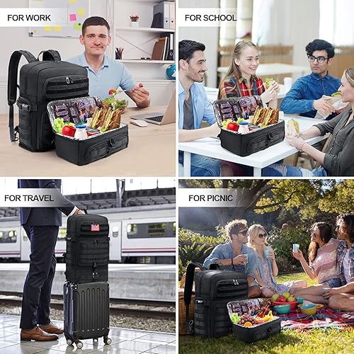 Miniatura 6 de BERTASCHE Mochila de almuerzo para hombre, mochila para laptop de 17 pulgadas para trabajo, viajes, camping, mochila táctica Molle, color negro