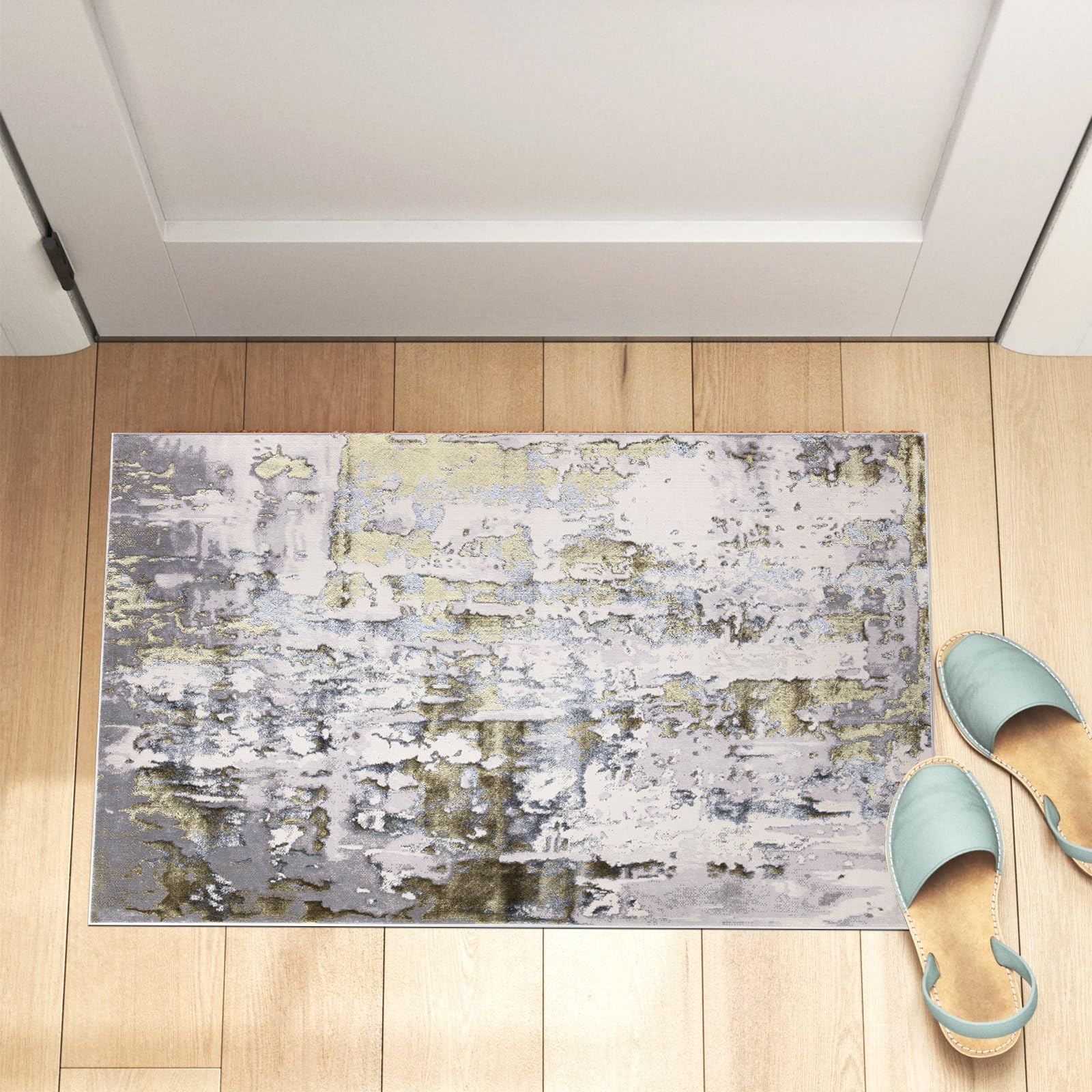 renoazul® Turkish Design Washable Antique Small Rug, 60 x 110 cm, 2 ft x 3 ft 7 in, Abstract Ochre, Small Doormat for Indoor, Fireside, Door, and Home Floor — image 1