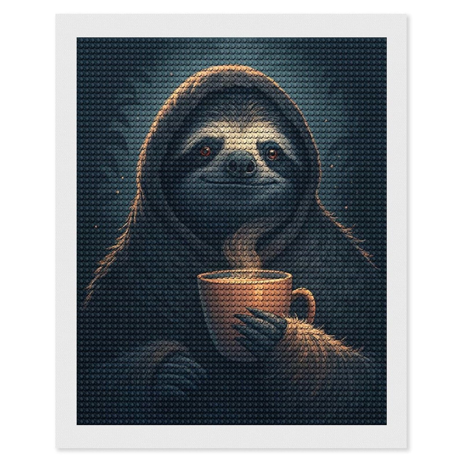 Junmoney Sloth Enjoying A Hot Drink Diamond Painting Canvas Set 16"x20", for Women, Pleasing Wall Art Project, Aesthetic Room Decor, Gift Idea