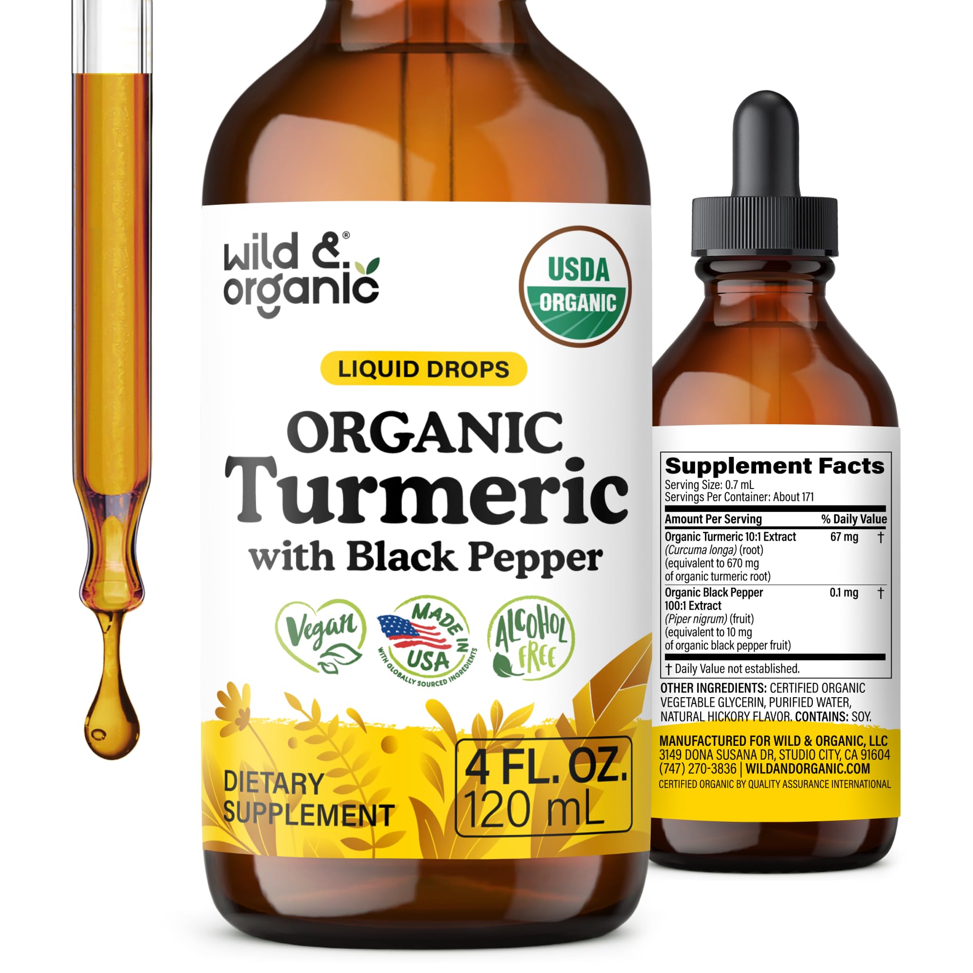 USDA Organic Turmeric Curcumin Supplement with Black Pepper Drops - 4 oz
