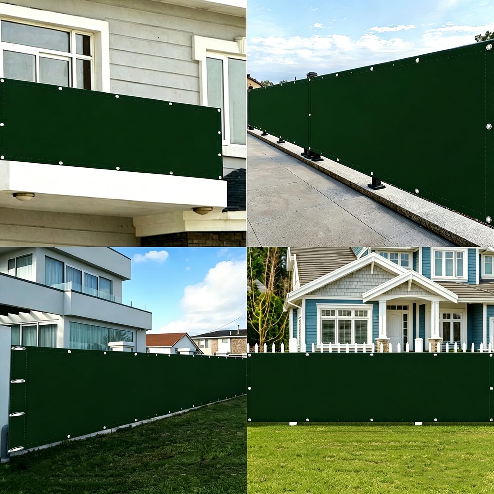 Parawan Balkonowy 45 x 120 cm Ochrona Przed Wiatrem I Promieniowaniem Uv, Ochrona Przed Ciekawskimi Spojrzeniami Osłony Dzielące I Ochronne Z Oczkami, Lina Na Patio, Ciemnozielony