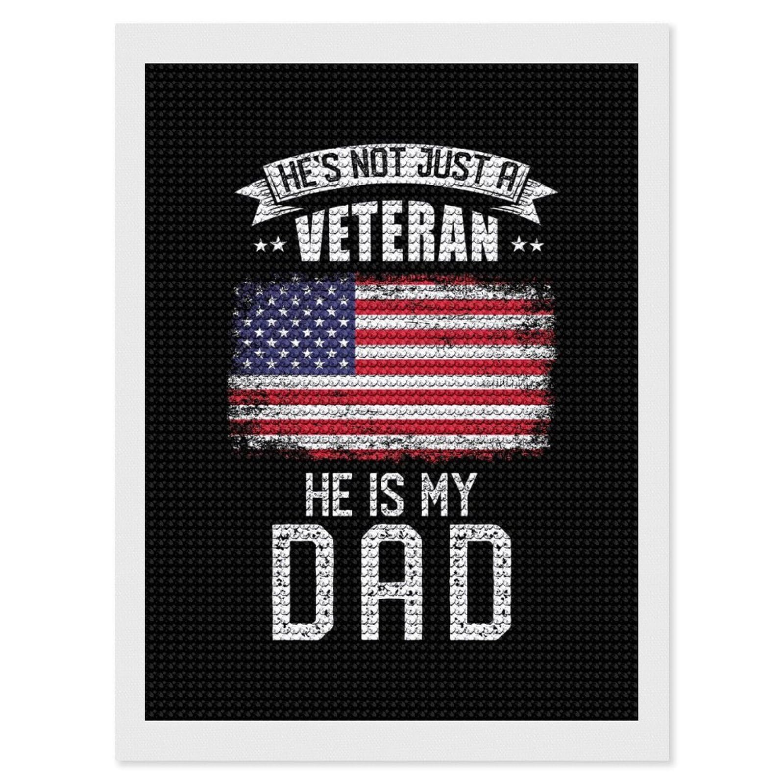 Junmoney Veteran Dad USA Diamond Art Kit 12"x16", Vintage Style Decor, Stress Relief Craft, Decor Project, Relaxing DIY, Creative Hobby
