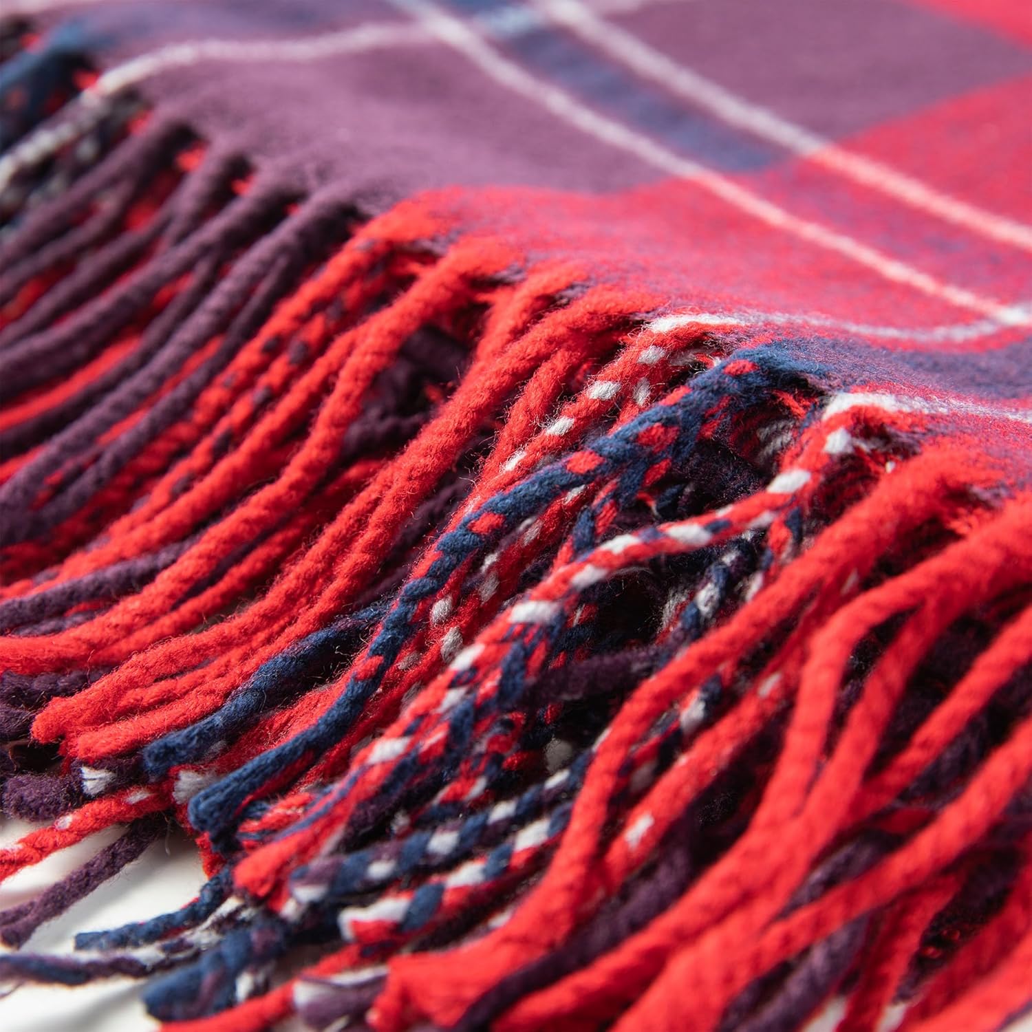 Glitzhome Acrylic Red Blue Plaid Throw Blanket Christmas Woven Throw with Tassels for Bed Couch Sofa Reversible Plaid Throw, 60 x 50 Inches