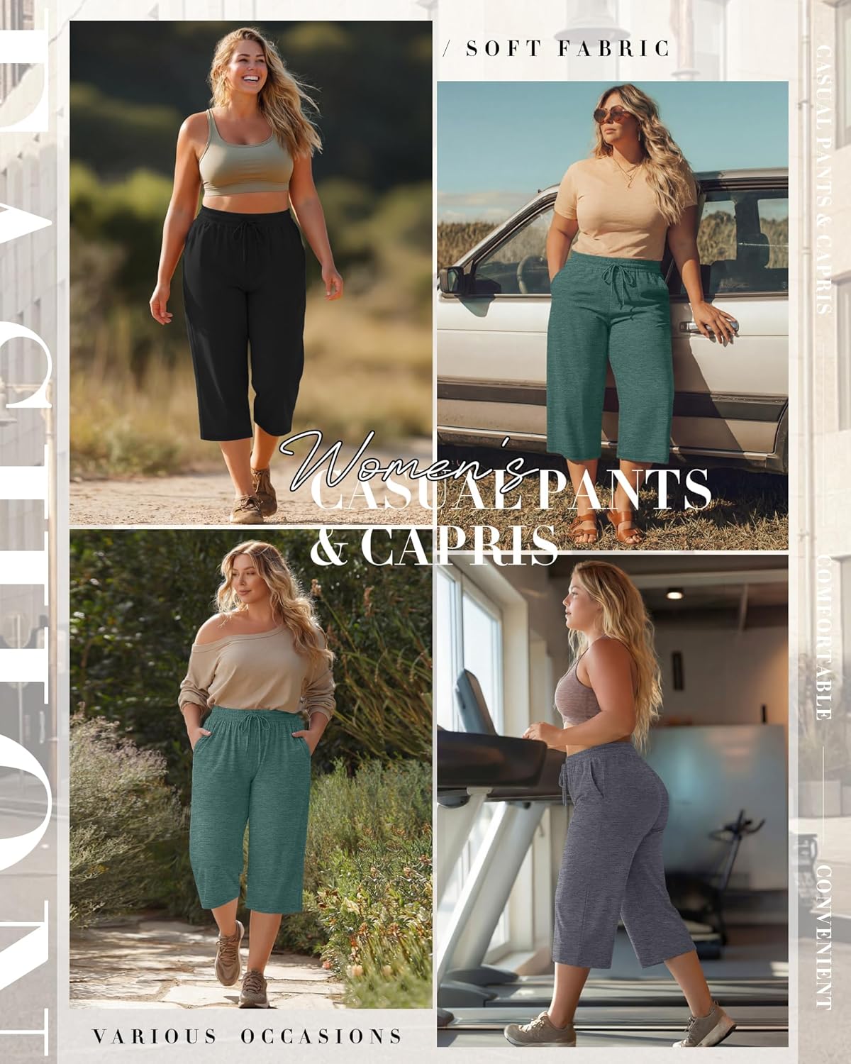 Neer 3 Pack Women's Plus Size Cotton Capris, Stretchy Wide Leg Cropped Pants with Pockets Loose Lounge Pajama Sweatpants - Image 5