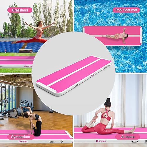 Miniatura 20 de AKSPORT - Colchoneta inflable para gimnasia, con bomba de aire, para el hogar, acrobacias, gimnasio, entrenamiento, animación, parkour, playa, Negro