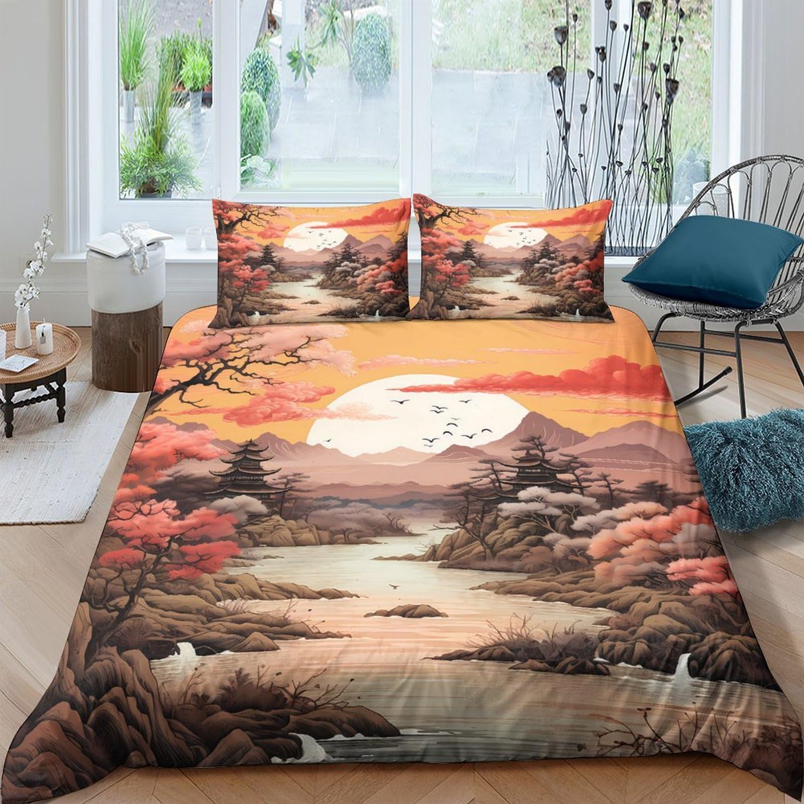 Ctjqhvkz Style-6 3D Printed Sunset Mountain River Fitted Sheet Microfiber Soft Anti-Slip Forest Landscape Mattress Cover Bedroom Decor Single（135X200cm）