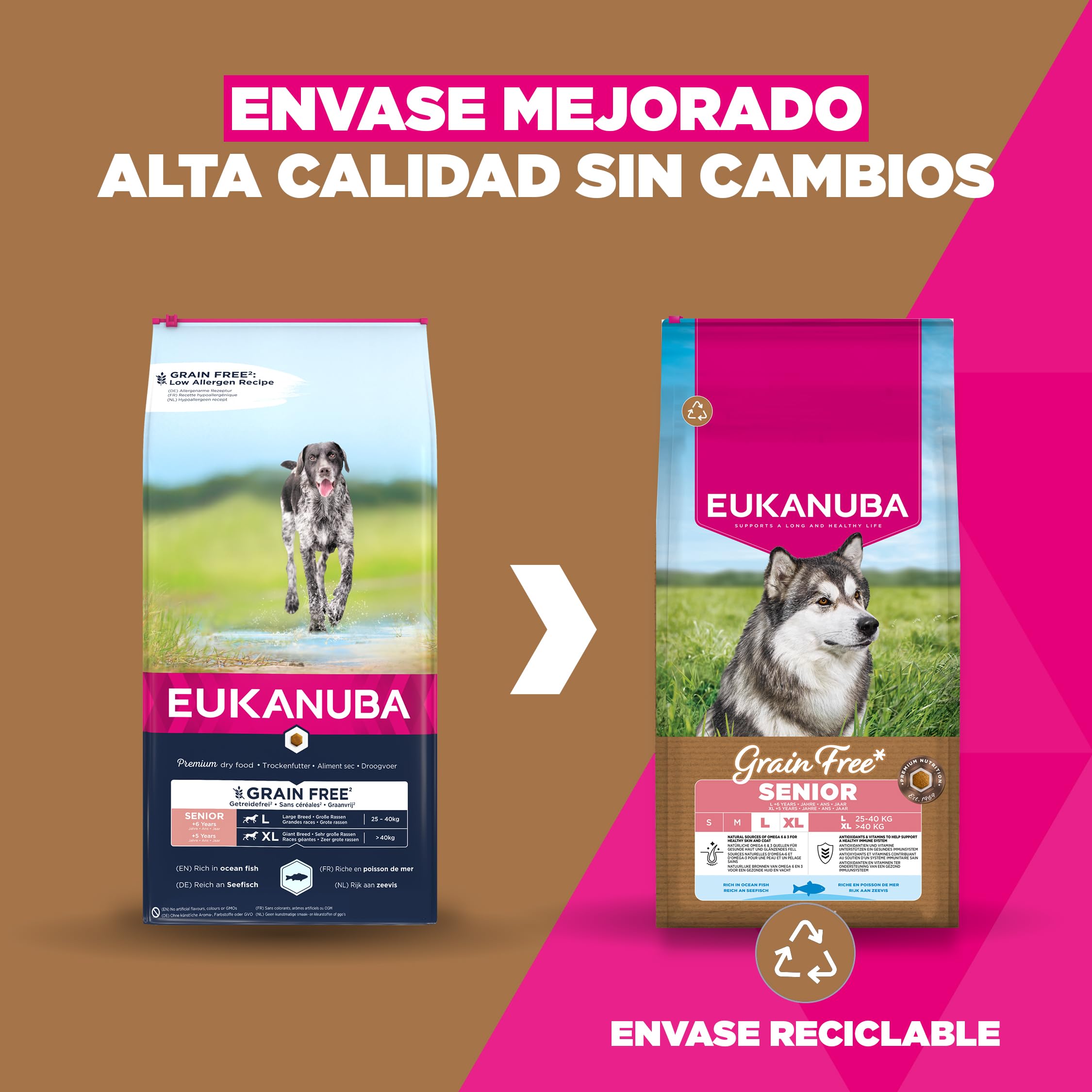 Eukanuba, alimento para Edad Avanzada sin Cereales con Pescado para Razas Grandes - Alimento seco Premium para Perros Senior, 12 kg