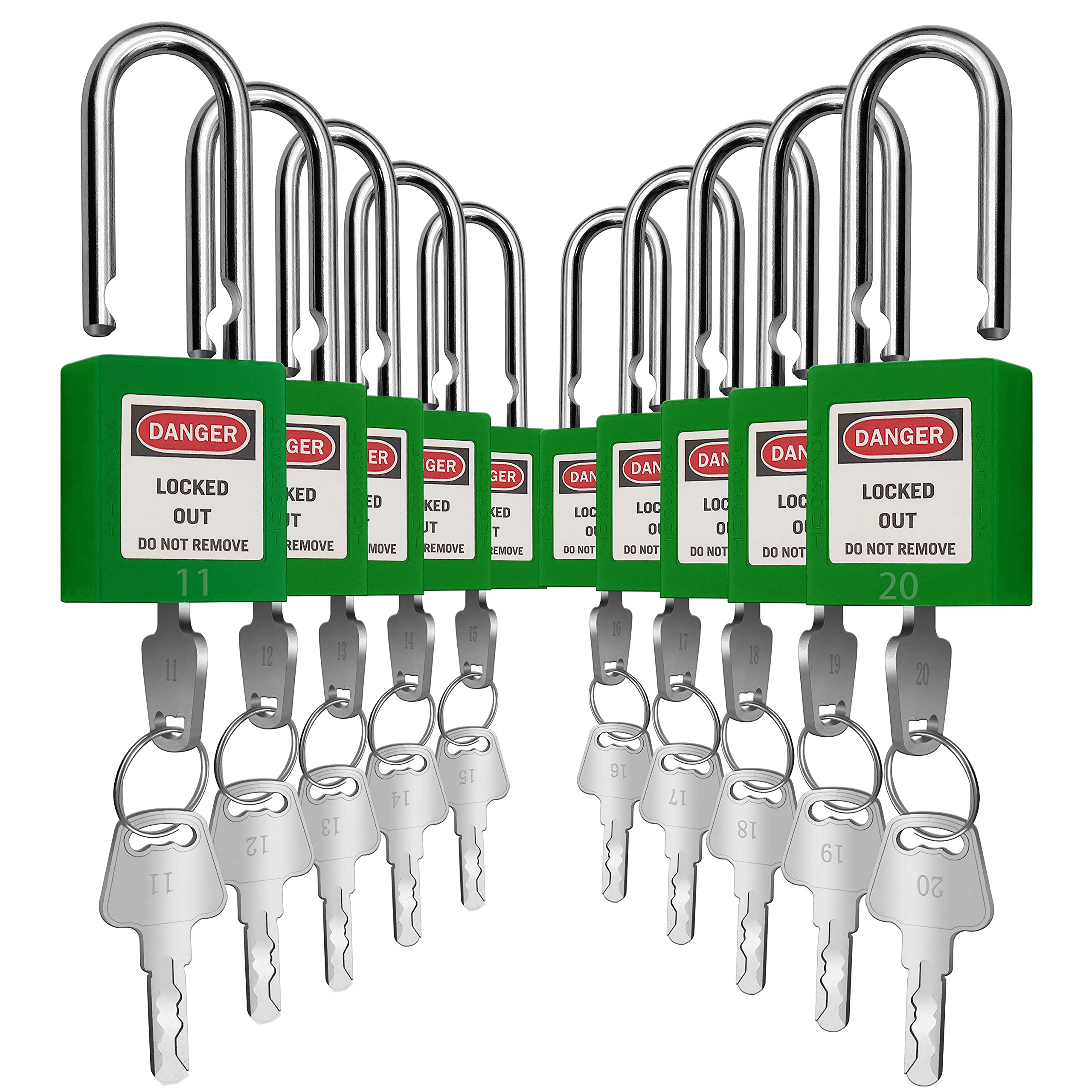 Bloqueo de bloqueo Tagout, candado de seguridad, 10 unidades con número (verde NO.11-20)