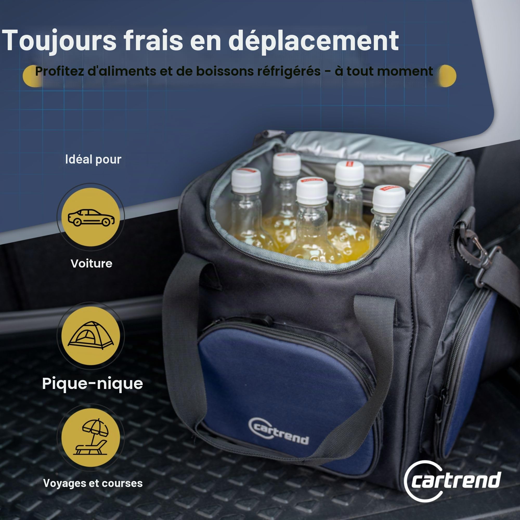 Cartrend Sac Isotherme, avec câble de raccordement pour Voiture 12 V de 1,50 m de Long, bandoulière réglable, revêtement intérieur Facile d'entretien, différentes Tailles