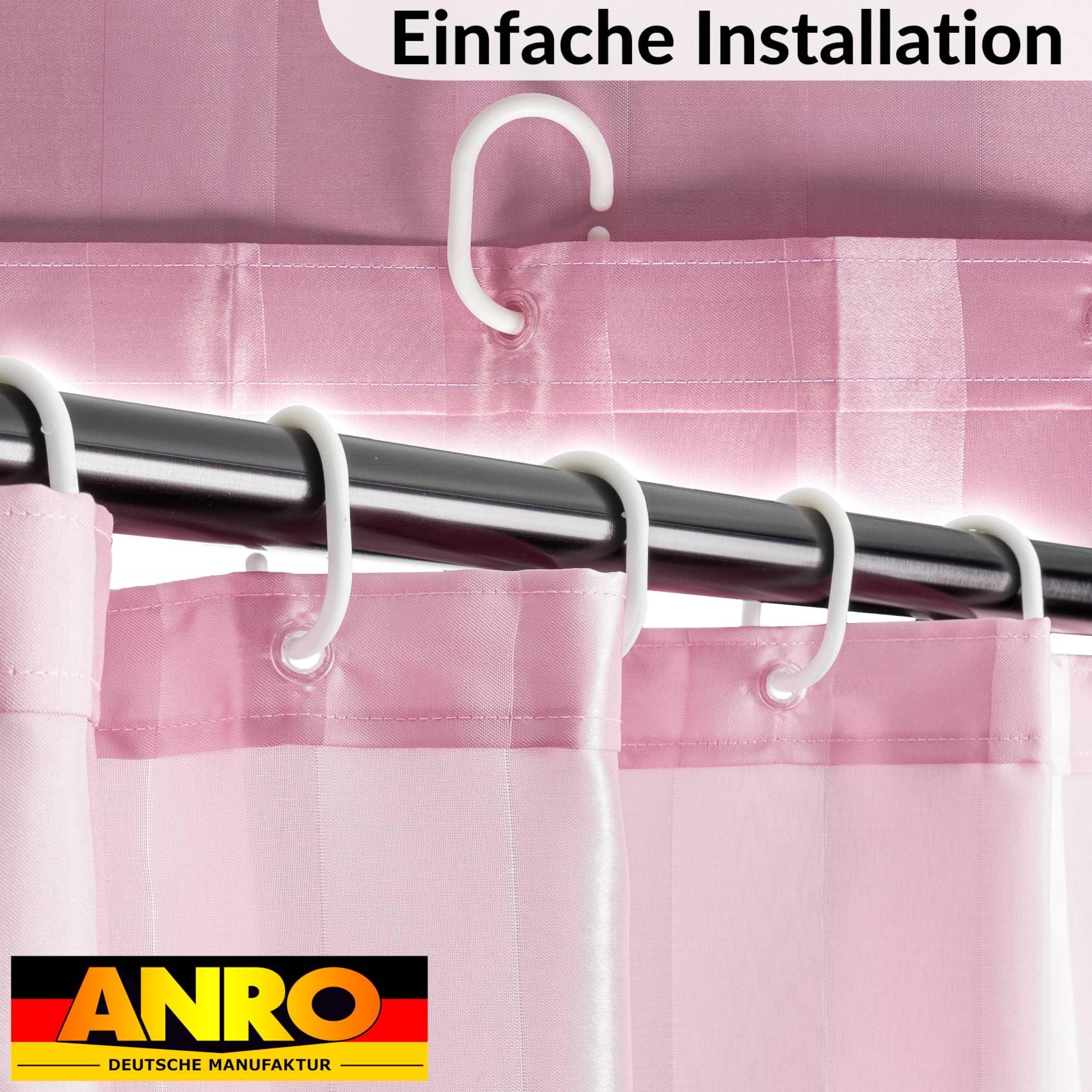 ANRO Tenda da doccia Rosa - poliestere impermeabile, lavabile, antimuffa, con anelli - 240 x 200 cm