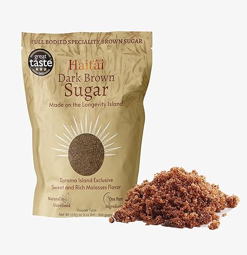 Haitai Azúcar 'Longevity Island' Blue Zone Food, Japan's 'Black Sugar', sabor profundo, oscuro y potente 17.64 oz tipo polvo