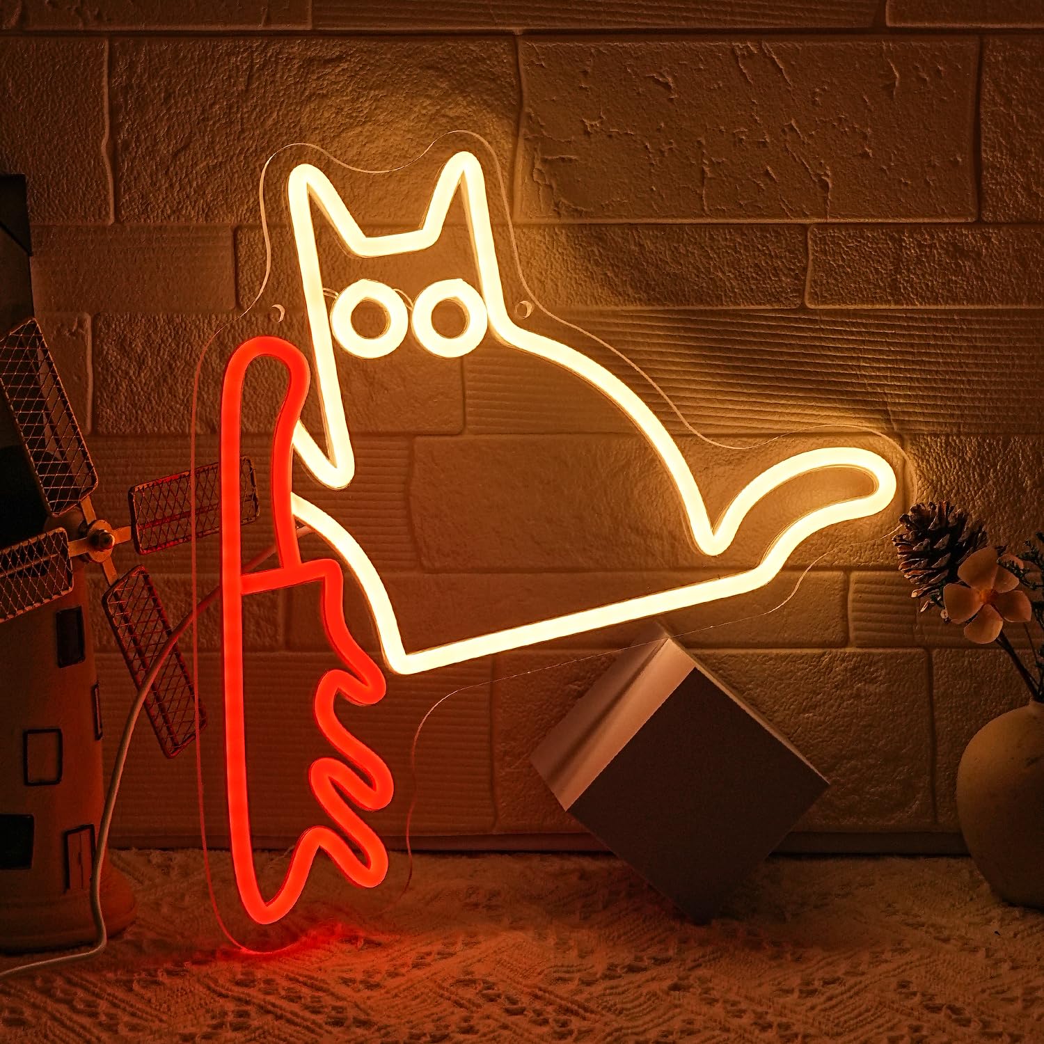 Katze mit Messer Neon Schild für Wanddekoration Lustige Katze Neon Licht Cat Neon Licht LED Katze für Nette Katze Home Wand Dekor Kid Room Schlafzimmer Haustier Shop
