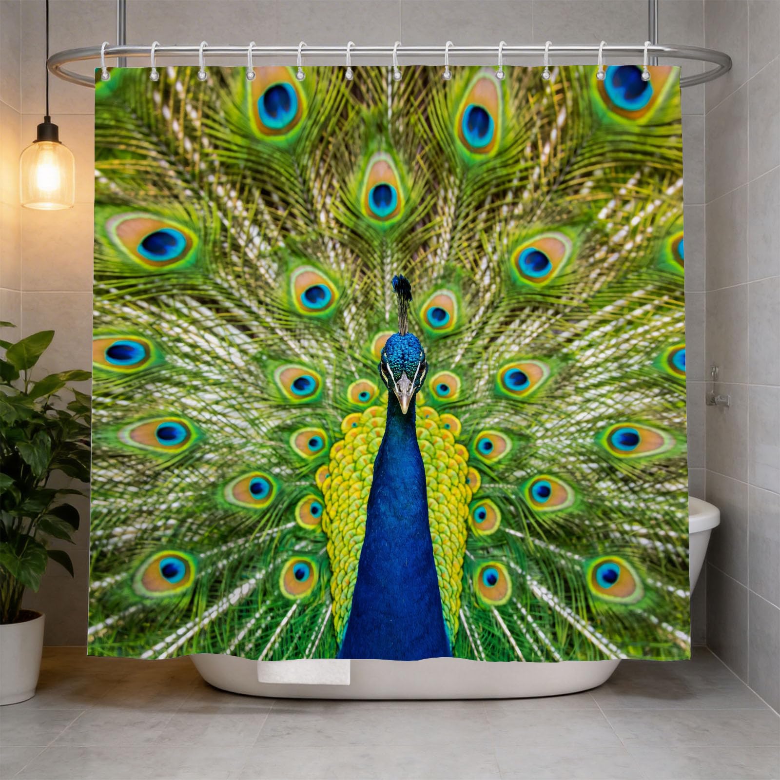 Hongduo 3D Peacock Print Shower Curtain for Stalls Bathtubs Feather Print Bathroom Decor Shower Curtain Set Polyester Fabric Waterproof 180x180cm/71X71 Inch with Hooks