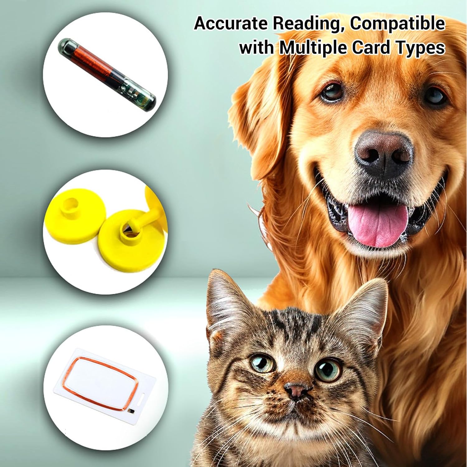 Pssopp Pet Microchip Scanner, Bluetooth Animal Tag Reader with 128 Data Storage and OLED Display for Dogs Cats Pigs Chickens Ducks Cattle Sheep (Black)