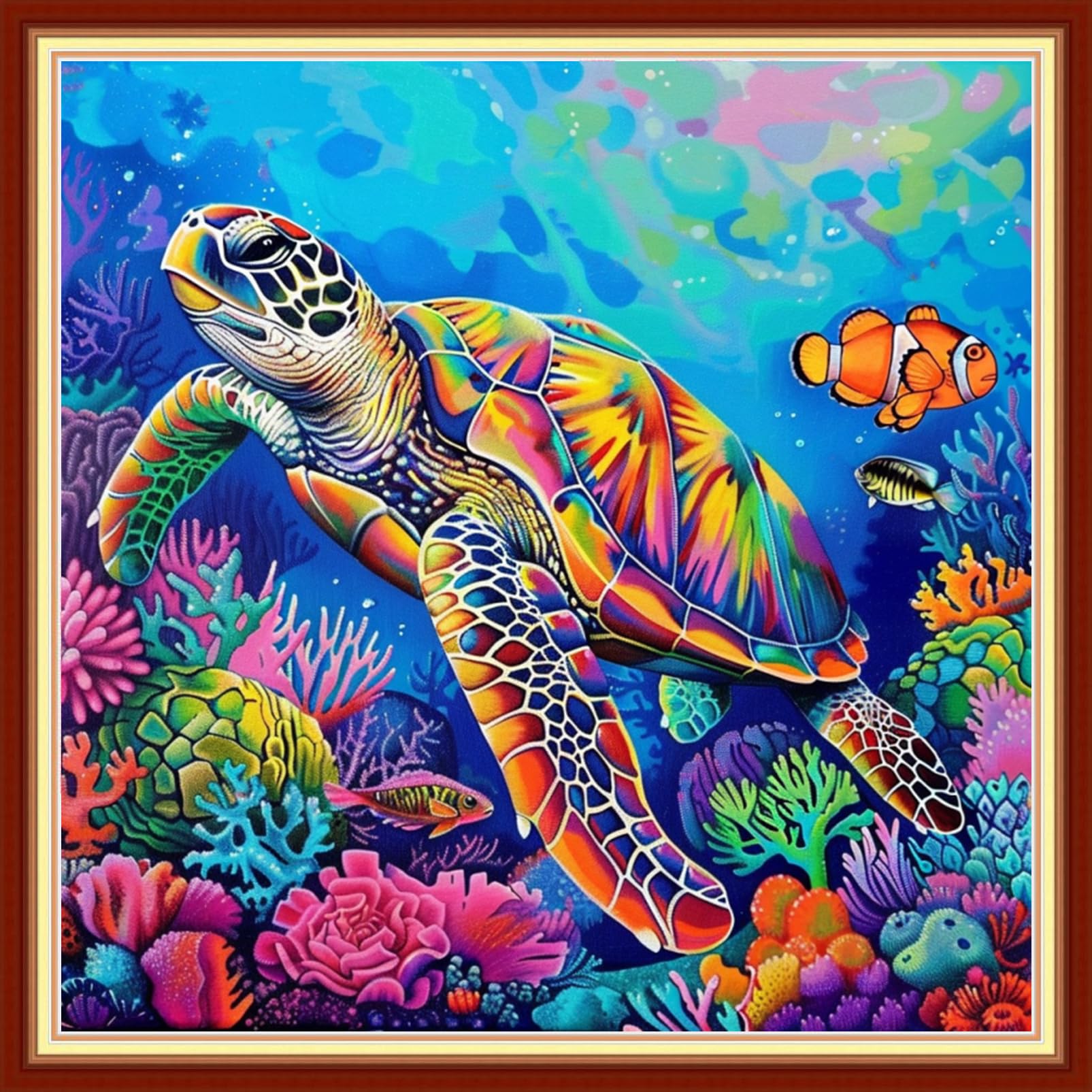 Joyhoor Stamped Cross Stitch Kits for Beginners Needlepoint Kits for Adults Embroidery Kits 11CT Counted Cross Stitch Kits Printed Embroidery Pattern-Colorful Sea Turtle 18x18 inchs