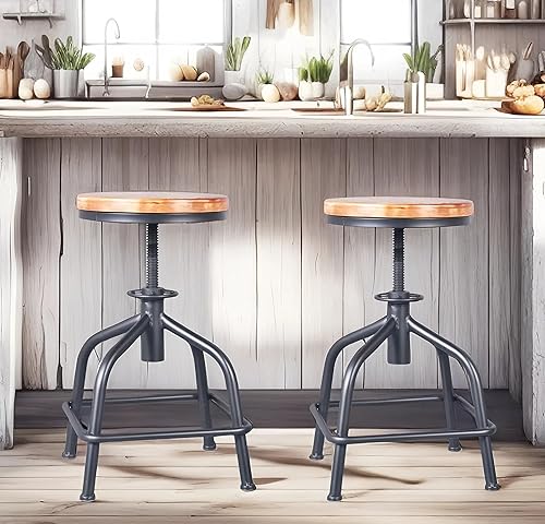 Topower Taburete de cocina de granja, taburete de mostrador industrial, asiento redondo decorativo de cocina, taburetes de bar giratorios de altura