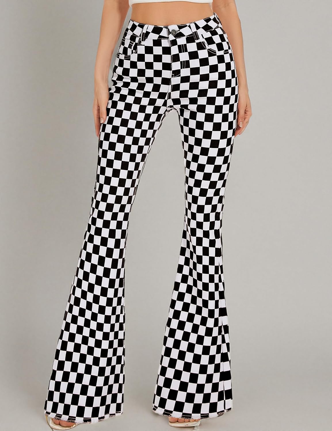 Bell Bottom Jeans for Women High Waisted Stretch Plaid Flare Jeans Denim Bootcut Pants - Image 6