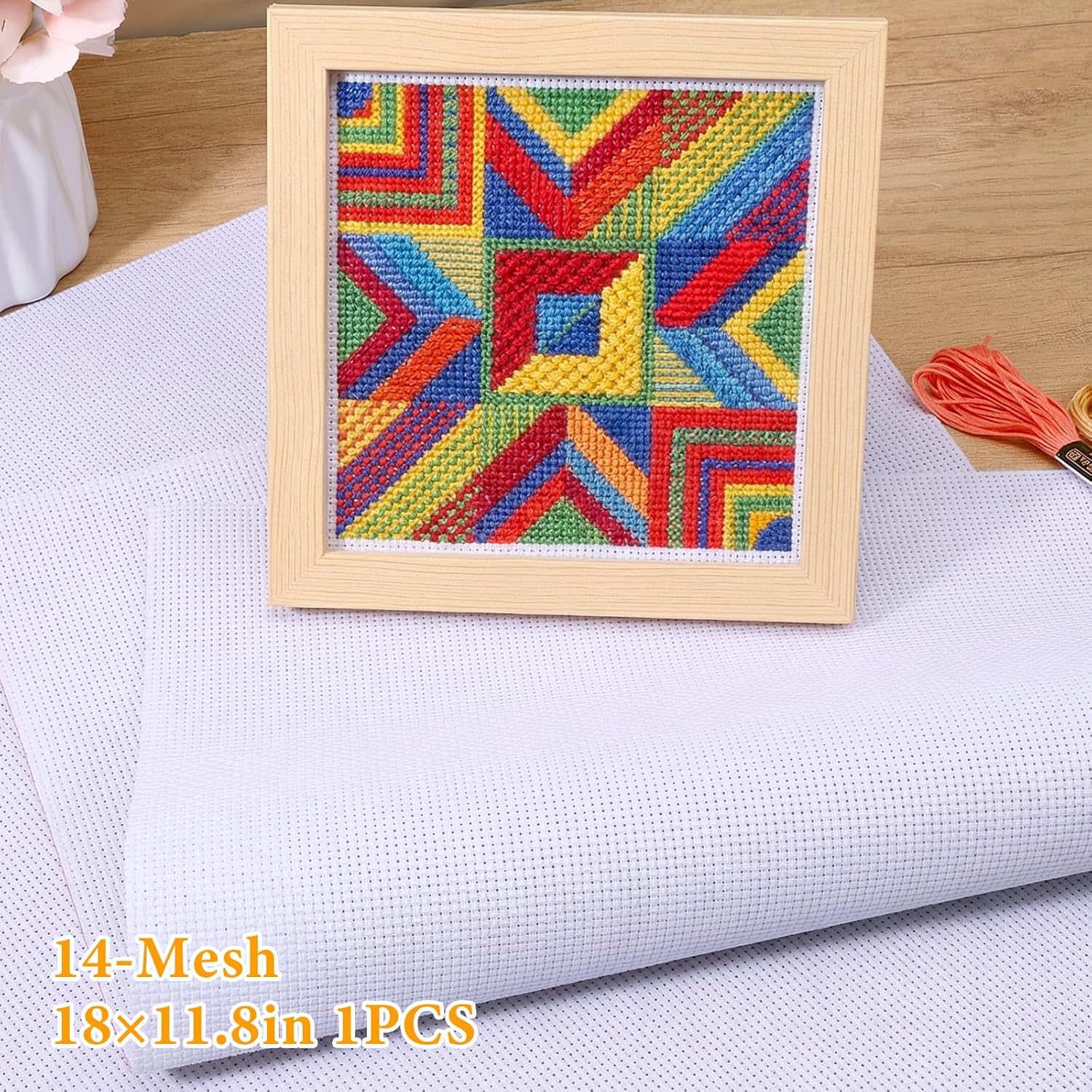 Needlepoint Canvas, 18" x 12", 14 Mesh White Blank Cloth Needle Point Canvas Polyester Cotton Embroidery Blank Cloth Needlepoint Supplies for Knit Crochet Projects (2 Pack)