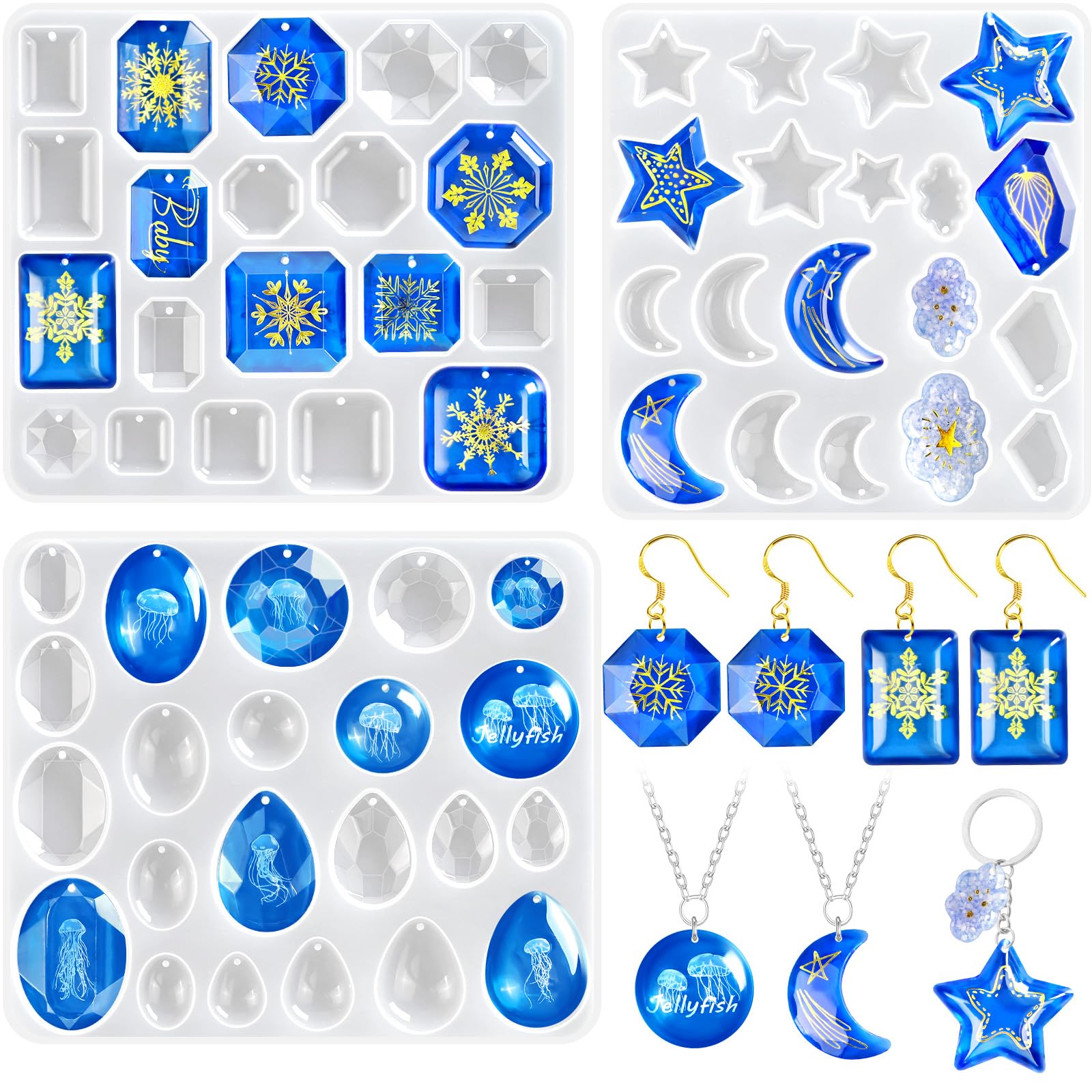 Resin Earring Molds, Set of 3 Earring Casting Molds Gem Style