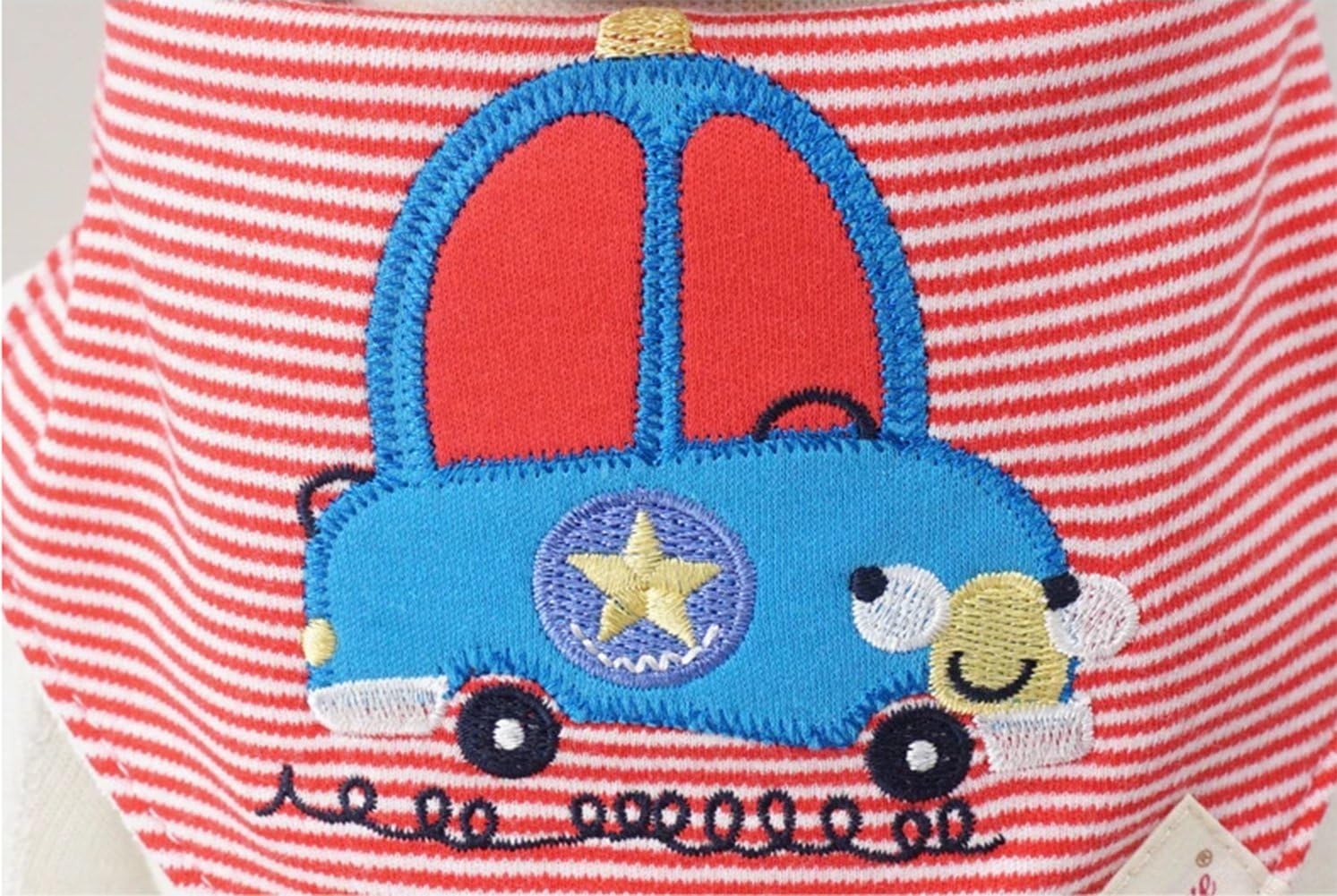 CuteOn Baby Drool Bibs, Unisex 3-Pack Absorbent Cotton, Triangle Bib with Snaps Gift for Boys & Girls (22Blue Car) - Image 4