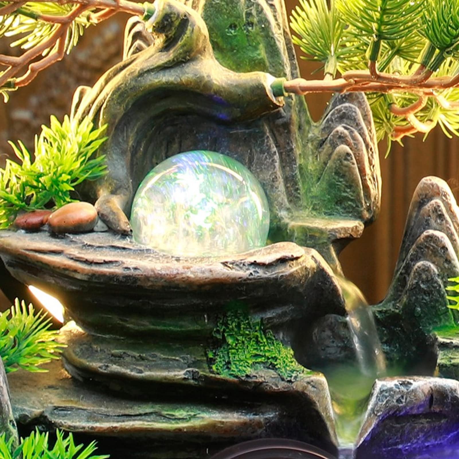 Fontaine D'intérieur avec Brouillard, Fontaine D'intérieur avec éclairage, Cascade de Fontaine D'intérieur, Fontaine de Bureau en Résine de Fontaine D'intérieur de Rocaille